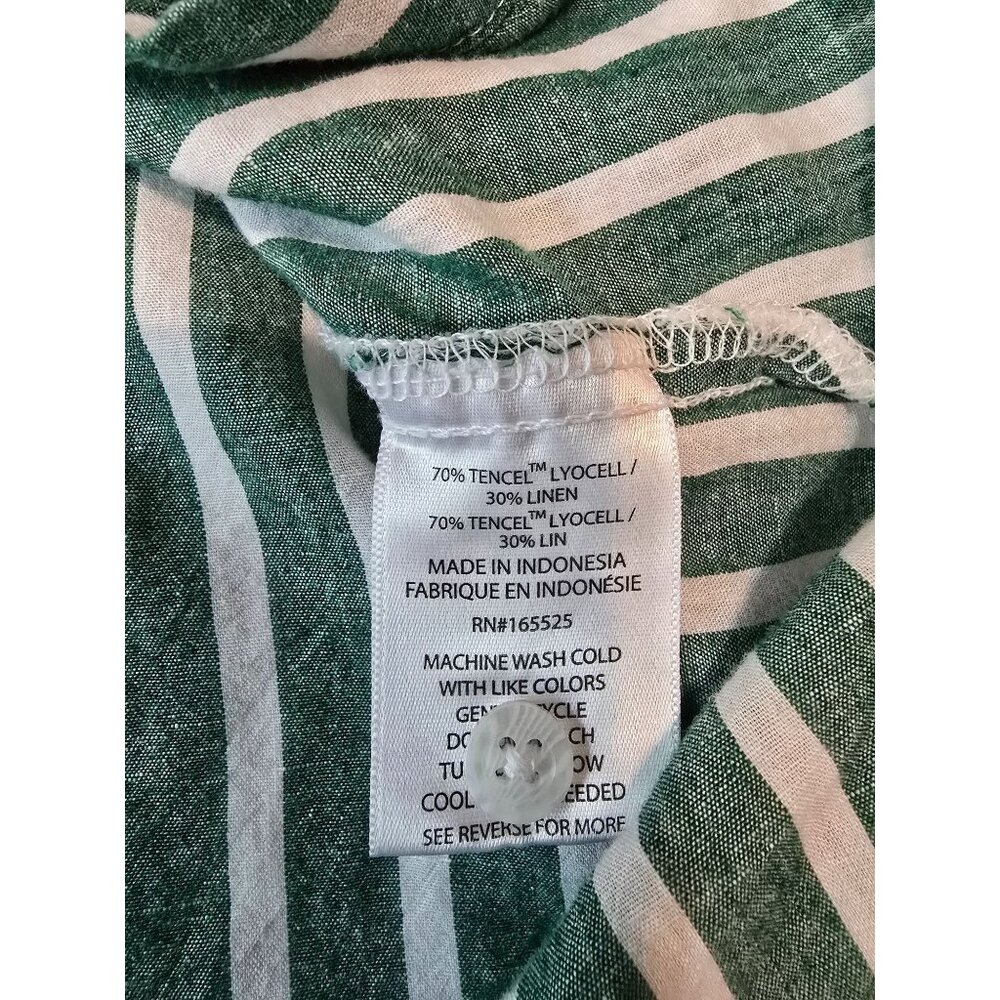 LOLA RIVER Striped Shirt Womens Sz S Green White Button‎ Up Tie Roll Tab Sleeve - Picture 5 of 6